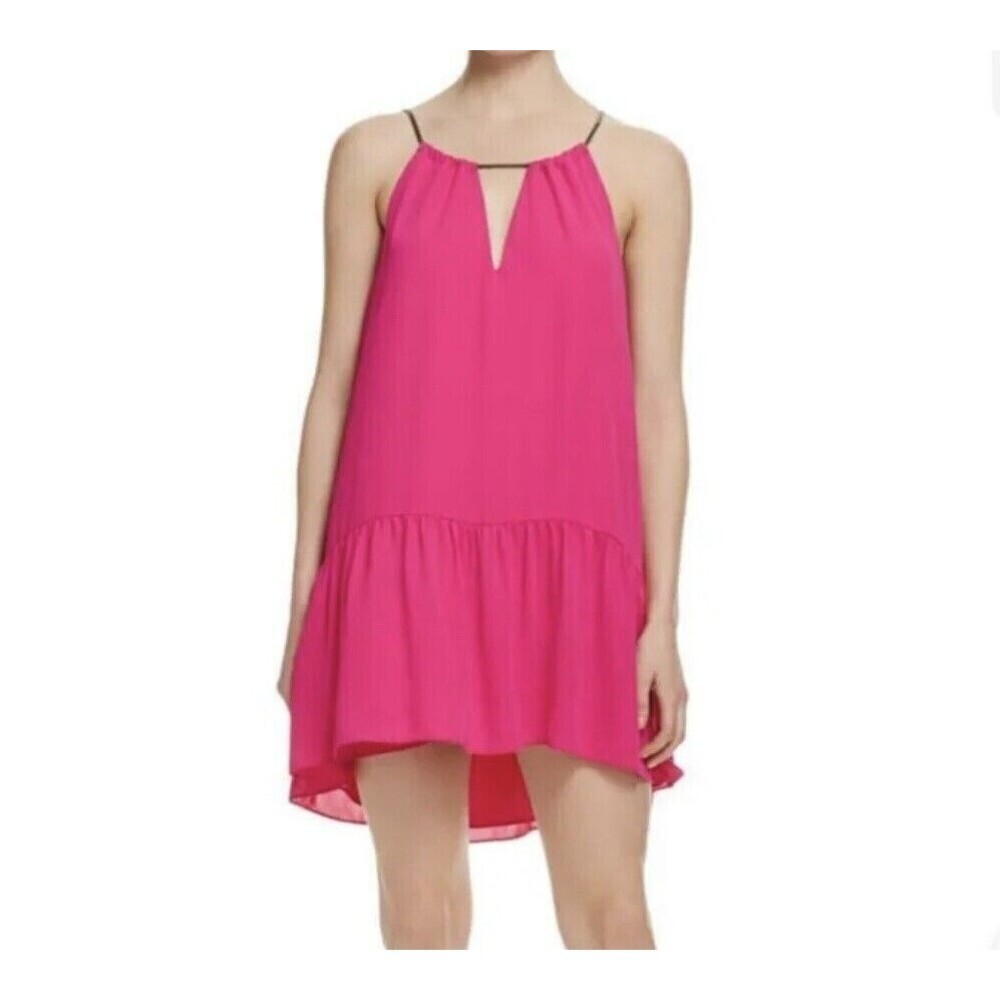 Amanda Uprichard size S Candice Pink Crepe Chain Flounce Party Dress NEW $185